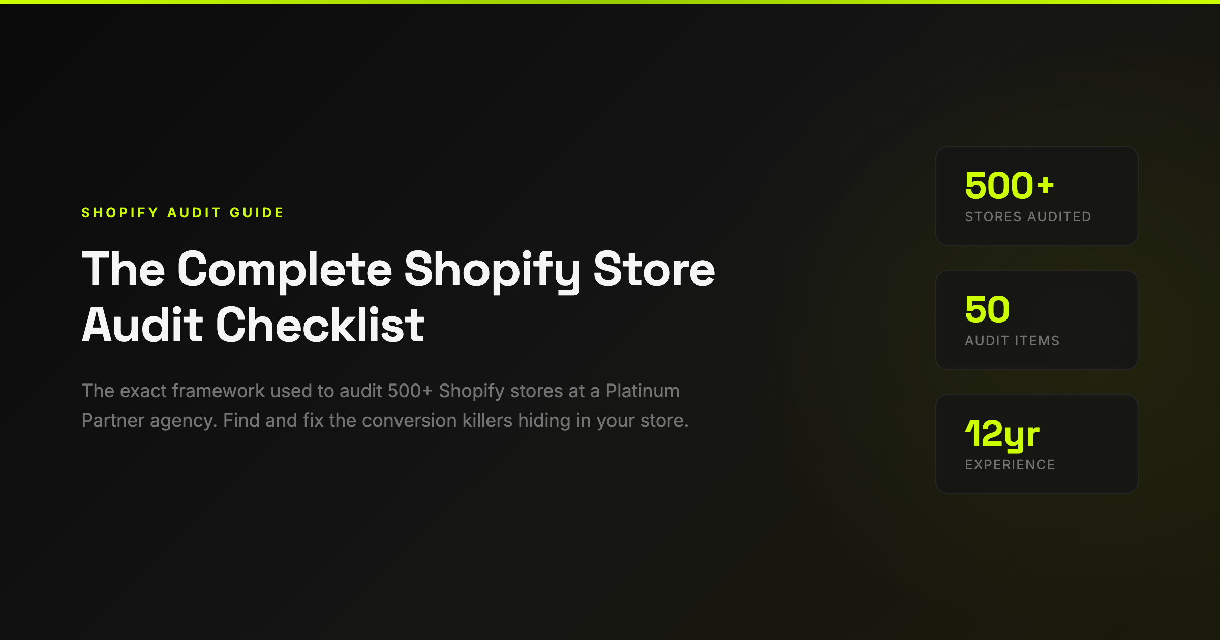 The Complete Shopify Store Audit Checklist — 500+ stores audited, 50 audit items, 12 years experience